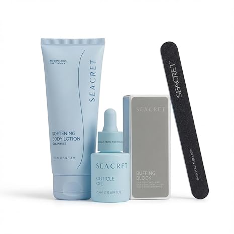 SEACRET Nail Care Collection Dead Sea Mineral Manicure Kit with Nail File, 3-Way Buffer, Cuticle Oil, Body Lotion for DIY Home Manicure & Pedicure, Buffer Nail File, Nail Buffer, Nail Care Kit