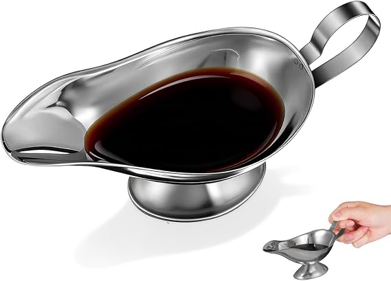 2PCS Gravy Boat Stainless Steel 5oz Sauce Pitcher Ergonomic Handle No-Drip Spout for Meat Gravy Salad Dressing Milk Syrup Dishwasher Safe Modern Silver Serving Dish