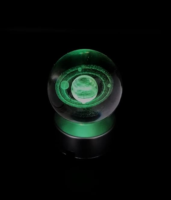 Senon Satürn Gezegen Kristal Cam Küre Renk Değiştiren LED Işıklı Gece Lambası Dekoratif Hediyelik [Enerji Sınıfı A+++]