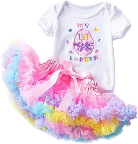 Fairy Baby Infant Baby Girls My 1st Easter Outfit Newborn Easter Eggs Bunny Romper Tutu Skirt Sets Headband Leg Warmer 0-18M