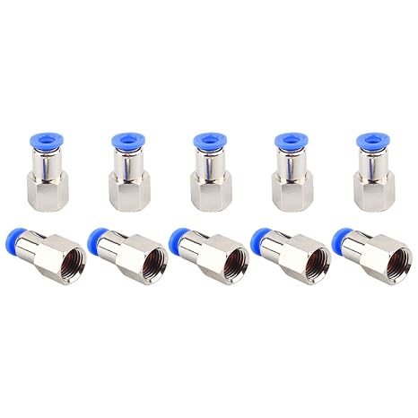 SNS Female 1/4 NPT Push to Connect Fittings(10 PCS) 1/4"Tube OD Straight Nickel Plated Brass Pneumatic Tube Fittings SPCF1/4-N02