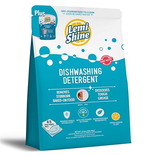 Lemi Shine Natural Dishwasher Detergent Pods  Dishwasher Cleaner 1 ct | All-In-One Powder & Gel Pods with Powerful Citric Acid | Eco Friendly Dish Wash Cleaning Supplies - 65 Count