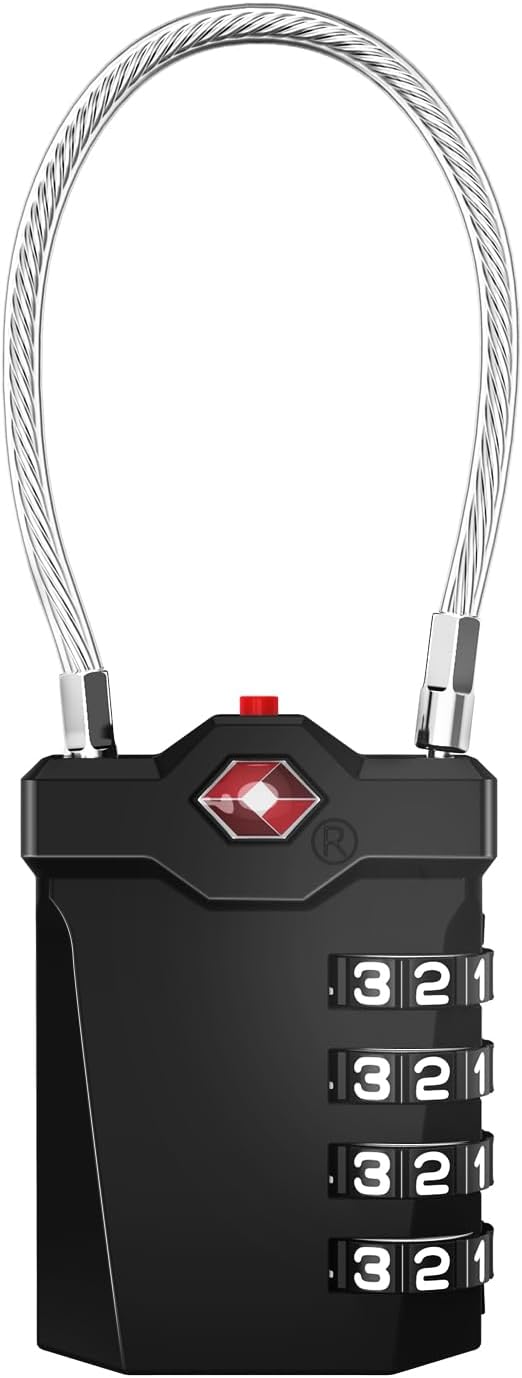 TSA luggage lock 4-digits suitcase combination lock numerical code with opening alarm display. Travel Case Lock Combination Code Opening Alarm Display Padlock Wire Suitcase Lock for Travel Small Cable Lock