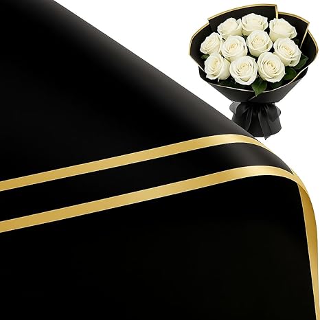 BBJ WRAPS Flower Bouquet Wrapping Paper, Waterproof Flower Paper Wrap, Black Korean Paper for Bouquets Floral Gift Packaging Florist Supplies, 20 Sheets (Black)
