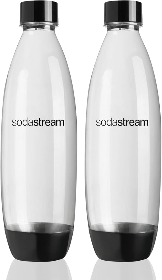sodastream Twin Pack Fuse Carbonating Water Bottles 1 Litre, for Sparkling Water Maker, BPA Free, for Spirit, Spirit One Touch, Power, Play, Source, 2 x Reusable & Refillable Bottles (Black)