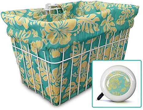 Bicycle Basket Liner Tote, Beach Cruiser Basket Cover, EBike Front Wire Or Wicker Bike Basket Fits Up to 15Lx12Hx10W Weatherproof Bike Bag Matching Bicycle Bell Included, Bike Bell