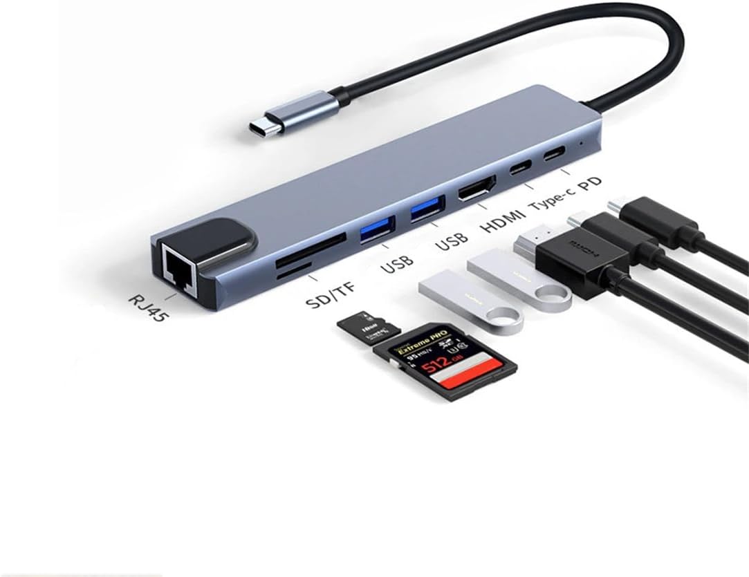 Daytona CF-04 Macbook Uyumlu Type-C™ To 4K HDMI Tv Projeksiyon UHd 1080P 2 Type-C 3 USB SDTF RJ45 Ethernet Lan 8ın1 Çevirici Hub Adaptör