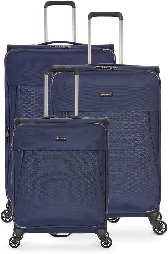 Antler Oxygen, Durable &amp; Expandable Lightweight Soft Shell Suitcase - Colour: Black, Set of 3