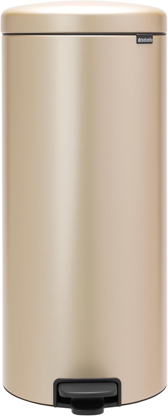 Brabantia Step-On Kitchen Trash Can | Metallic Gold | 8 Gallon / 30L | Home, Bedroom, Office Trash Can with Light Pedal Opening, Handle & Removable Inner Bucket | 11.5 x 15 x 26.7 | + Trash Bags