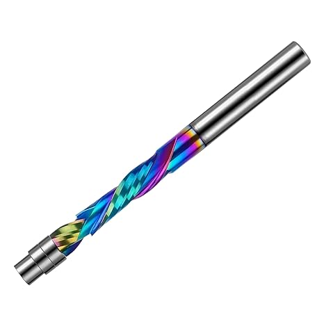 Compression Router Bit 1/4 Inch Shank, Spiral Flush Trim Router Bits Solid Carbide with Nano Colored Coated Pattern Template Bits for Woodwork Trimming, 1-1/8 Inch Cutting Length