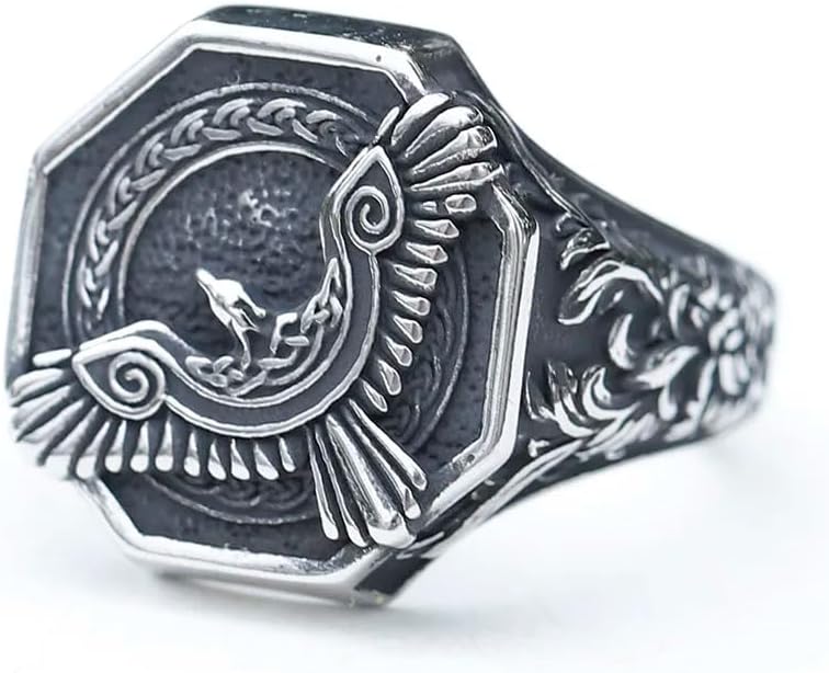Flying Eagle Ring for Man Woman Norse Mythology Viking Ring Party Gift, Stainless Steel, Silver
