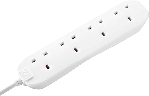 Masterplug Four Socket Extension Lead, 5 Metre Cable, Unswitched, 4-Way Plug Extension Cable, Power Strip, Basic Power, White, 13A, 4G, 5m, BFG5N
