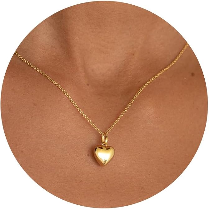 Heart Necklace, Dainty Gold Necklace for Women | 14K Gold Plated Heart Pendant Necklace, Cute Statement Neckaces for Women Trendy, Non Tarnish Gold Jewelry Gifts