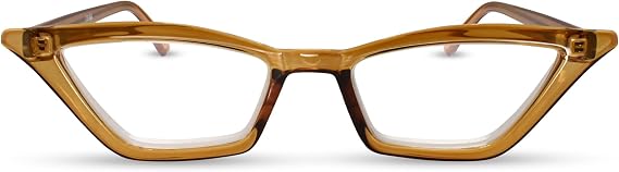 2SeeLife Premium Cat Eye Reading Glasses for Women Narrow-Medium Fit, Sturdy Frame, Spring Hinges, Stylish Funky Readers, Amber Green, +1.00
