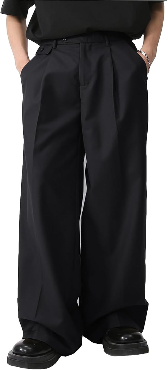 Men's Baggy Dress Pants Zipper Fly Pleated Wide Leg Dress Pants Business Casual Work Long Trousers with Pocket