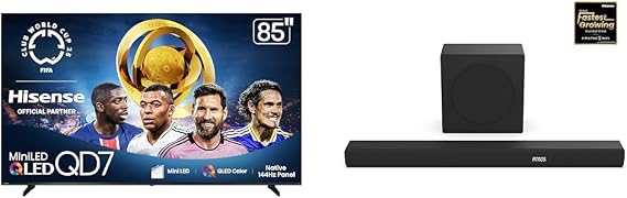 Hisense 85QD7QF Mini-LED 4K UHD Smart Fire TV AX3100Q 3.1Ch Sound Bar with Wireless Subwoofer