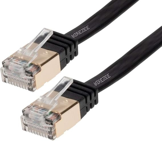 High Speed Ultra Flat CAT7 Ethernet Cable, RJ45 Computer Internet LAN Network Ethernet Patch (White, Blue, Black) (6FT, Black)