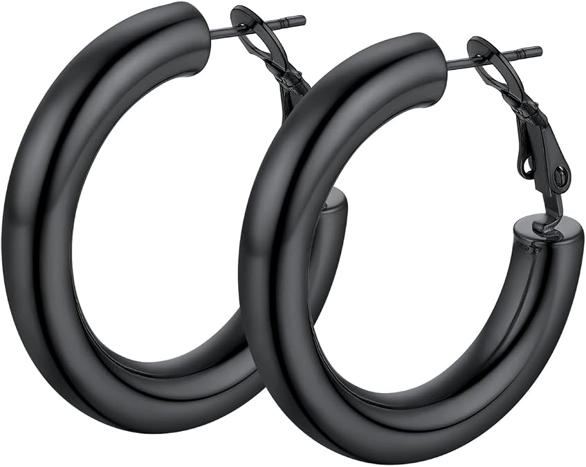PROSTEEL Chunky Hoop Earrings for Women 14K Gold Plated/Black/Silver