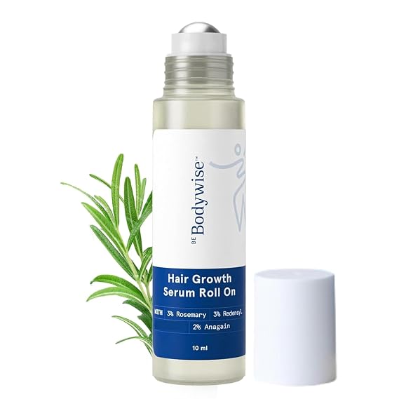 Be Bodywise Rosemary Hair Growth Serum Roll On 10 ml 3% Rosemary, 3% Redensyl & 2% Anagain | DHT-Blocking Scalp Serum Boosts Oxygen Flow, Reduces Hair Fall | Paraben/Sulfate-Free | Women & Men