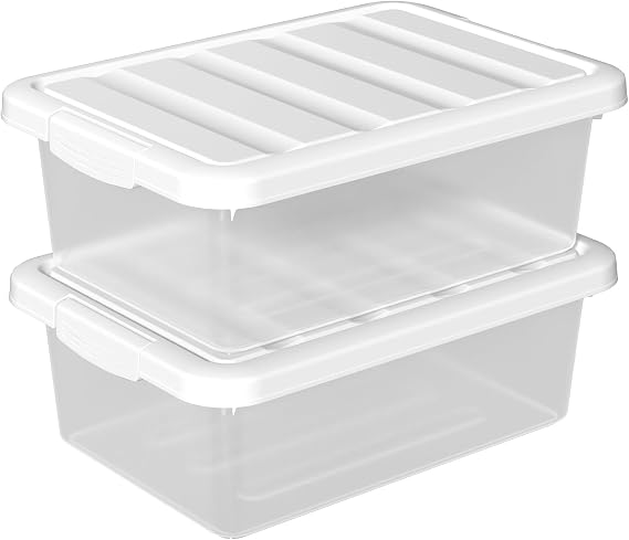 14 L Clear Plastic Home Storage Bin, Stackable Storage Box with Latching Lid, Set of 2
