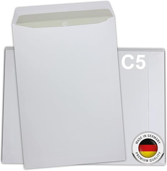SPECHT Pack of 25 C5 Envelopes A5 White Without Window Self-Adhesive 120 g/m² Kraft Paper Envelope & Business Envelope Ideal for Business and Private Post Made in Germany