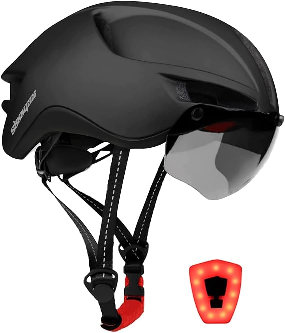 Shinmax Adult Bike Helmet with Rechargeable LED Rear Light, Magnetic UV400 Goggles, Adjustable 57-62 cm, Lightweight Road & Mountain Cycling Helmet for Men Women
