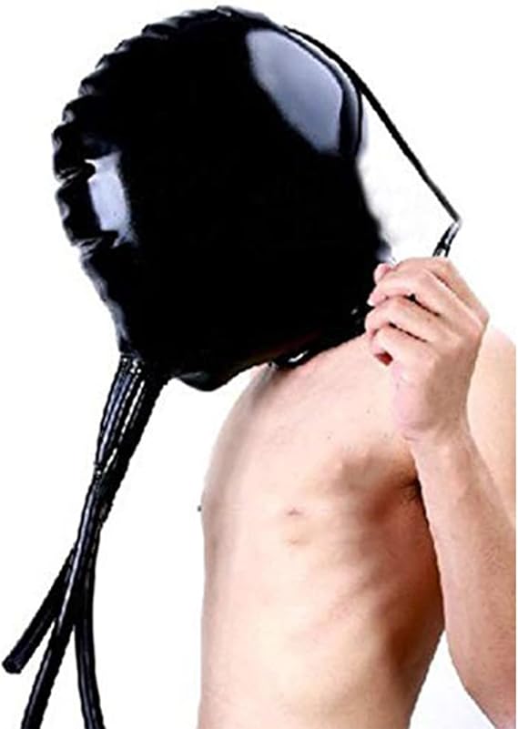 Inflatable Latex Hood with Mouth Nose Tube Double Layer Back Zipper Rubber Mask