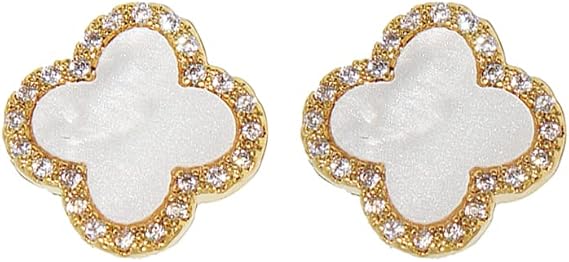 Four Leaf Clover Earrings Silver Needle Clover Earrings Full of Diamond Zircon Anti-Allergy Jewelry Earrings Large for Women