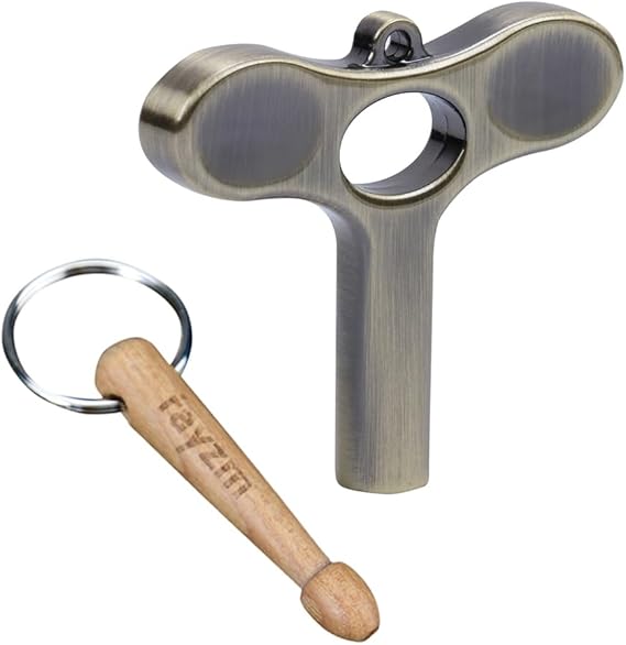 Rayzm Deluxe Drum Tuning Key and Drumstick Keychain, Novelty Gift for Drummers (Pack of 2)