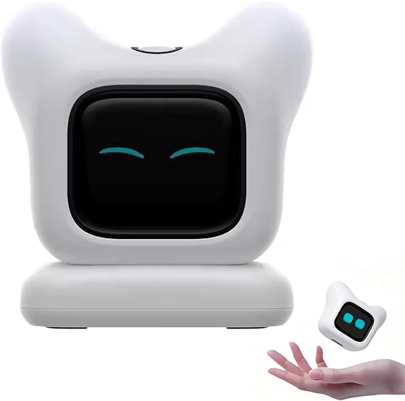 AI Desktop Robot Companion Powered, Smart Voice Chat Electronic Pet with Dynamic Emotions, Creative Intelligent Interactive Tech Gadget for Home & Office Desk, Cute Tech Gift(White)