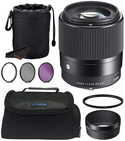 Sigma 30mm F1.4 Contemporary DC DN Lens for Sony E + Pixi-Basic Accessory Bundle