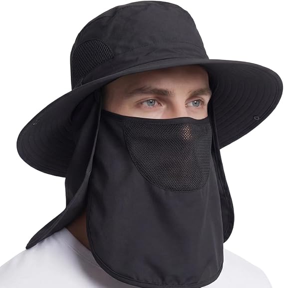 Sun Hats for Men Women with Neck Flap, Wide Brim Fishing Hat UV Protection, Lightweight Breathable Adjustable Safari Hat