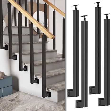 34/36/38/40/42in Side Mount Stair Railing Posts, Indoor Outdoor 270Adjustable Metal Baluster Post, Staircase Balusters with Screws Kit for Deck, Balcony and Porch