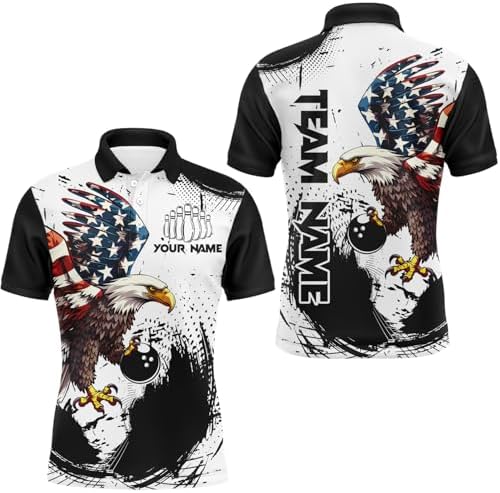 ChipteeAmz Personalized Eagle Bowling Shirt| Patriotic Bowling Jersey for Men Women Polo & 14 Zip Shirt Team League