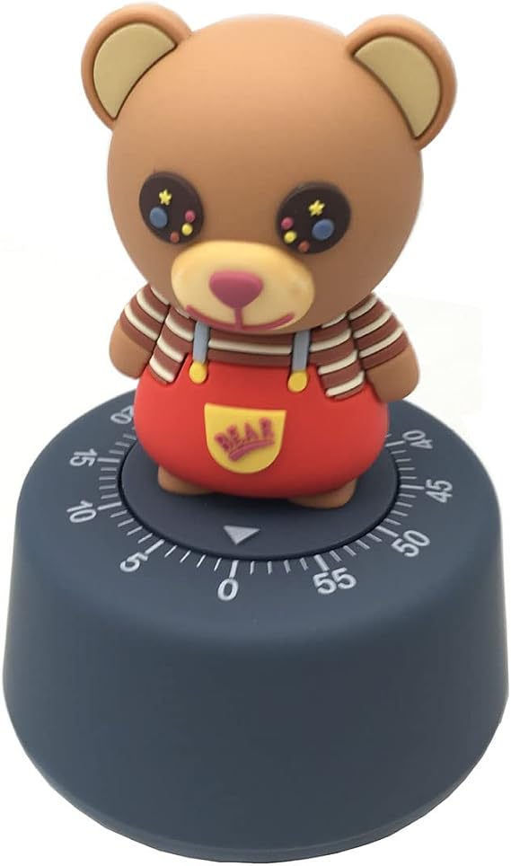 Cartoon Bear Model 60 Minutes Mechanical Timer Kitchen Gadget Cooking Clock Alarm Counters Decoration Manual Timer for Study (Grey)