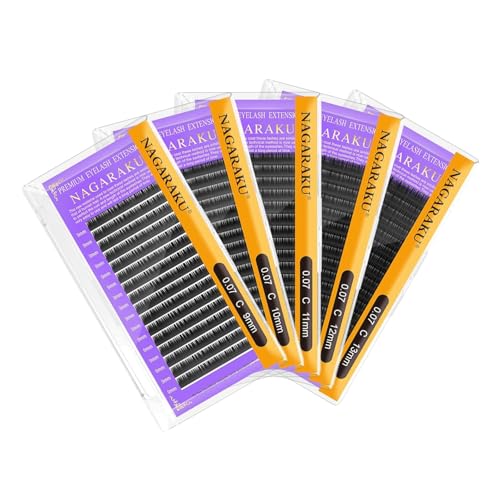 NAGARAKU 5 Trays Eyelash Extensions Individual Lashes 0.07mm C curl 910111213mm in 1 pack Classic Soft Natural Professional Faux Mink 16 rows