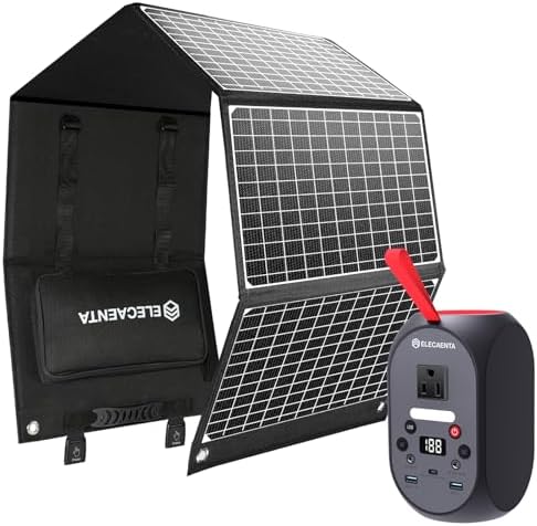 ELECAENTA Solar Generator, 99Wh Portable Power Station with 60W Solar Panel Charger, 120W Peak 200W LiFePO4 Battery Bank Backup for Outdoors Camping Travel Hunting Blackout Home Use