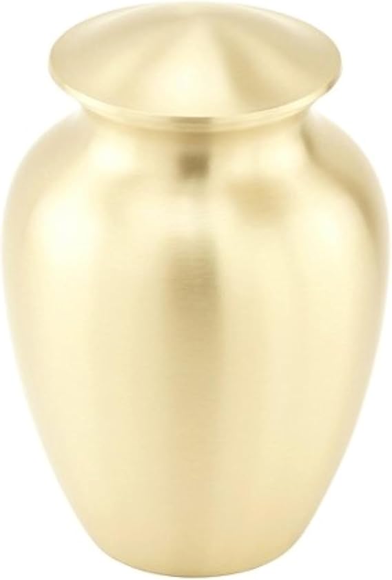 Simple Gold Cremation Urn for Ashes - Extra Small, Brass, Gold Urn, Child Urn, Extra Small Sized Cremation Urn, 5.75 Inches High
