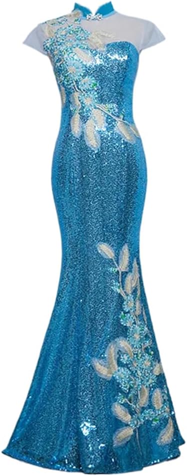 Mermaid Dresses Sequins Cheongsam Banquet Evening Party Women Improved Chinese Style Qipao
