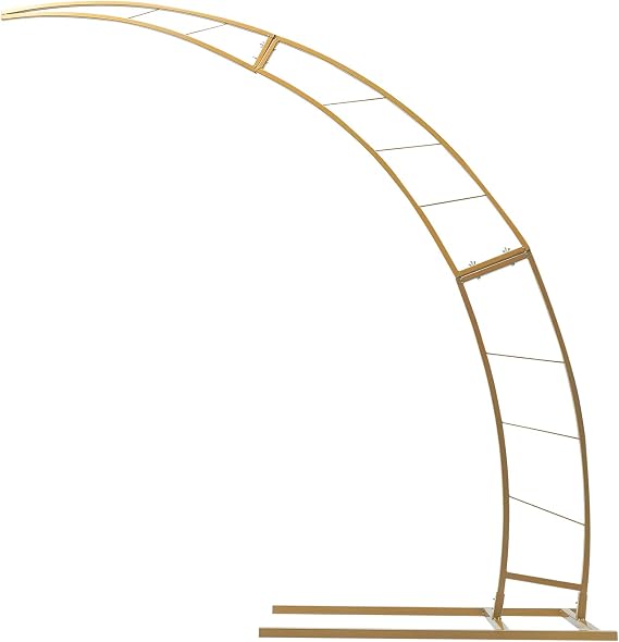 6.5ft Gold Crescent Moon Wedding Arch, Metal Curved Design Photography Backdrop Stand Flower Balloon Frame Arch Backdrop Wedding Arch Balloon Stand for Outdoor Wedding