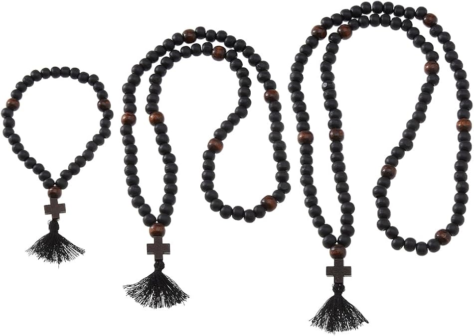 DICOSMETIC 3Pcs Christian Orthodox Prayer Rope Wooden Chotki 30/80/100 Knots Anglican Prayer Beads Cross Blessing Prayer Beads with Tassel Religious Gift for Men Women