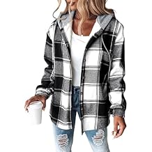 CHICME Womens Lightweight Casual Jacket Plaid Long Sleeve Shacket Fleece Lined Hooded Jackets Warm Coat