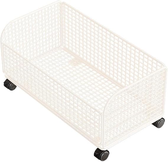 under Bed Storage Basket Laundry Bin on Wheels Mobile Container Metal Clothes Box for Bathroom Kitchen Bedroom Office, white