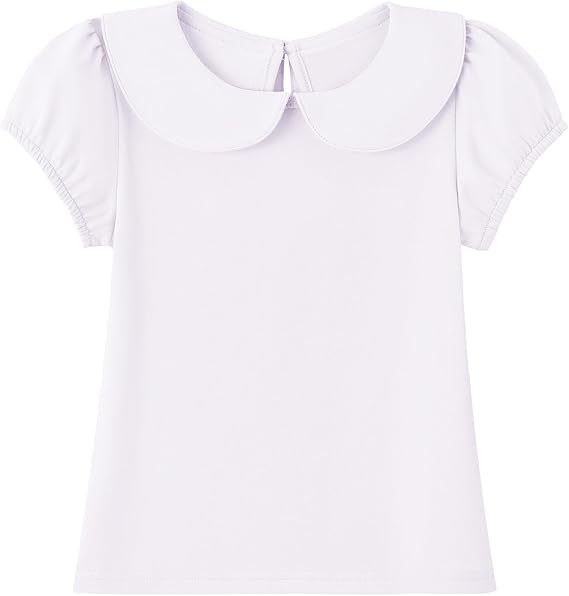 Kid Girls Peter Pan Collar Short Sleeve Top Shirt