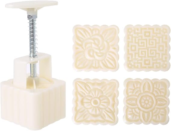 4pcs Square Hand Press Stamp Decor Mold 100g Tool Mid-Autumn Festival