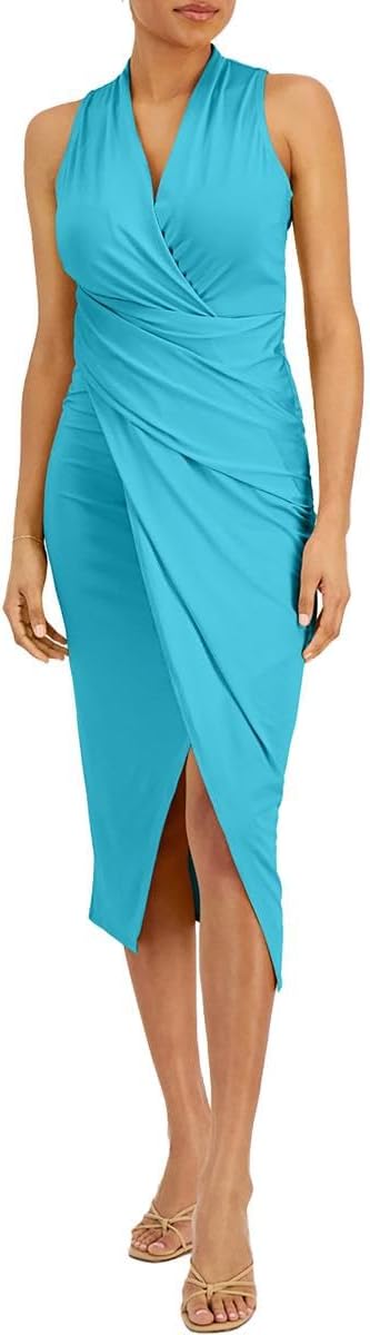 RACHEL Rachel Roy Womens Midi Faux Wrap Sheath Dress