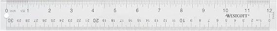 Westcott Acrylic Clear Rulers Set, Easy-to-Read Markings, Scratch-Resistant Design, Raised Beveled Edges, for Crafting, Office, Classroom, Back to School, School Supplies, 12-Inch, 3 Pack