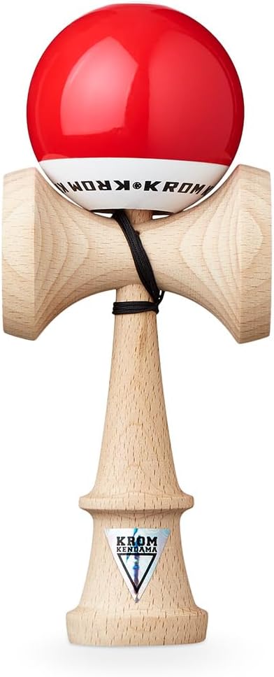 KROM - Kendama Toy POP LOL Red - High Wood Quality - Extra Strong - for Beginner and Pro - Gift Pack : Extra String + Stickers