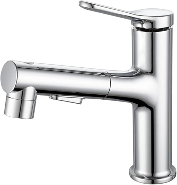 Bathroom Sink Faucet with Pull Out Sprayer Hot and Cold Single Hole Faucet for Bathroom Vanity-Gray(Color:Cromo)