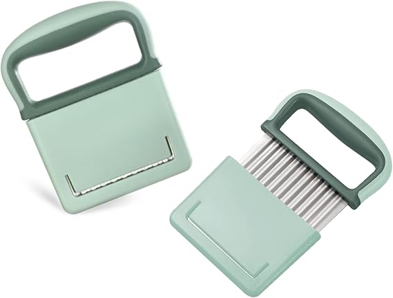 Potato Crinkle Cutter Stainless Vegetable Chipper Wavy Knife Slicer (Green)